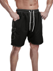 Mens Swimming Trunks, Quick-Drying Swim Shorts, 17.8cm, with Mesh Lining, Swimwear, Bathing Suits - Black With Pockets