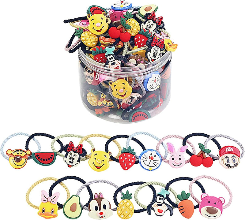 Shining Diva Fashion 20 pcs Combo Elastic Hair Bands Ties Accessories for Kids Baby Girls Women - 30 pc Combo Box of Cartoon and Fruits