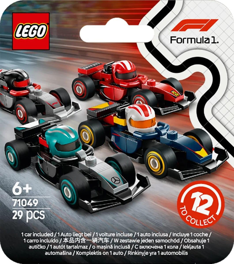 LEGO Minifigures F1 Collectible Race Cars Toys - Get 1 of 12 Mini Car Models with Drivers Helmets & Moving Wheels - Formula 1 Teams incl. Ferrari, Mercedes, McLaren, Red Bull - Mystery Box - 71049