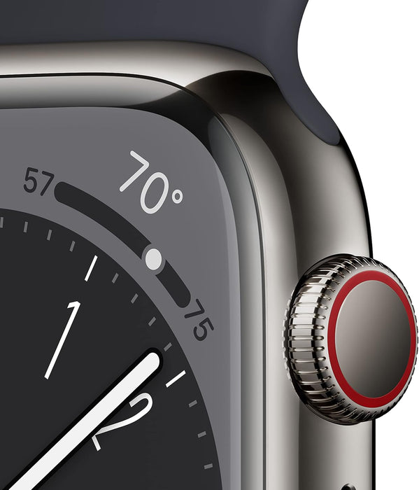 Apple New Apple Watch Series 8 (GPS + Cellular 45mm) Smart watch - Silver Stainless Steel Case with White Sport Band - Regular. Fitness Tracker, Blood Oxygen & ECG Apps, Water Resistant (Renewed)