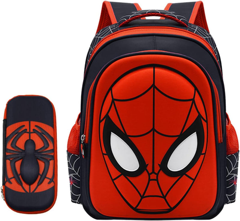 Chielor Kids School Backpack, 15in Cartoon Spider Schoolbag with Pencil Case 3D Waterproof Book Bag for Elementary Boys Large Capacity Back to School Supplies Birthday