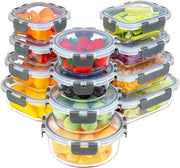 KUMD 10 Pack Fridge Organizers and Storage, Stackable Refrigerator Organizer Bins with Lids, BPA-Free Produce Fruit Storage Containers for Fridge Organizers, for Food, Drinks, Vegetable - 12 Pcs Glass Storage Containers