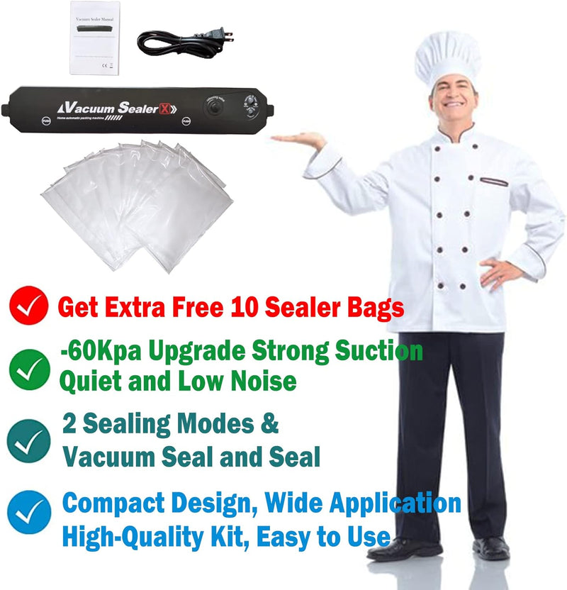 Vacuum Sealer with 10 Sealer Bag Vacuum Sealer Machine Automatic Food Vacuum Sealer for Food Savers Storage Household Black Food Sealer