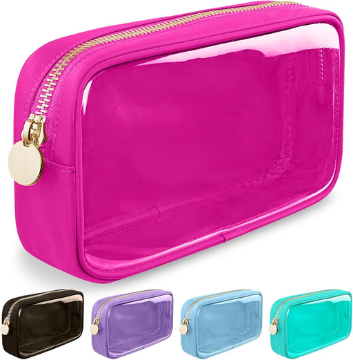 Nylon Small Mini Makeup Bag Purse Cute Preppy Cosmetic Zipper Pouch, Hot Pink, Mini - Hot Pink Small