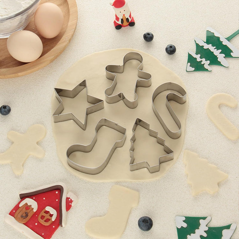5PCS Christmas Stainless Steel Cookie Cutters Set for Baking, DIY Gingerbread Man, Tree, Candy Cane Shapes, Premium Baking Moulds for Christmas Decorations and Holiday Party Supplies