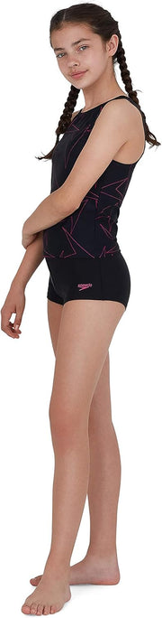 Girls' Boomstar Tankini, Black/Electric Pink, 32 (13-14 Yrs)