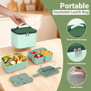 Bento Lunch Box 1800ML, Leak-Proof With 4 Compartments, Stackable Lunch Bento Box with Bag for Kids and Adults, Snack Container with Cutlery for School, Kindergarten, Office - Green, Camping, Travel