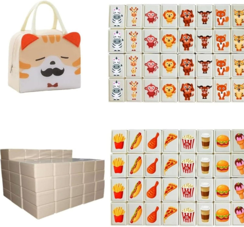 Azonee 65 Tiles Seaside Escape Game Blocks, Diy Stickers Set with Pet Food & Cowboy Pattern, Family Fun Board Game for Kids, Plastic Style, Attention-Boosting Tiles, Bag Included