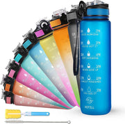 Unbreakable Water Bottle 1 Litre with Motivational Time Marker, Leakproof Durable BPA-Free Non-Toxic Water bottle for office,Water bottle for gym Detoxing eBook included Hunter Green with Motivational Time Marker - 1 ÙÙØªØ± Blue Boss