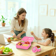 Bento Lunch Box, LunchBox 4 Compartments, Leak-Proof Lunch Container, PFAS&BPA-Free Microwave Safe, BLYPHOO Bento Box with Soup Bowl(Pink)
