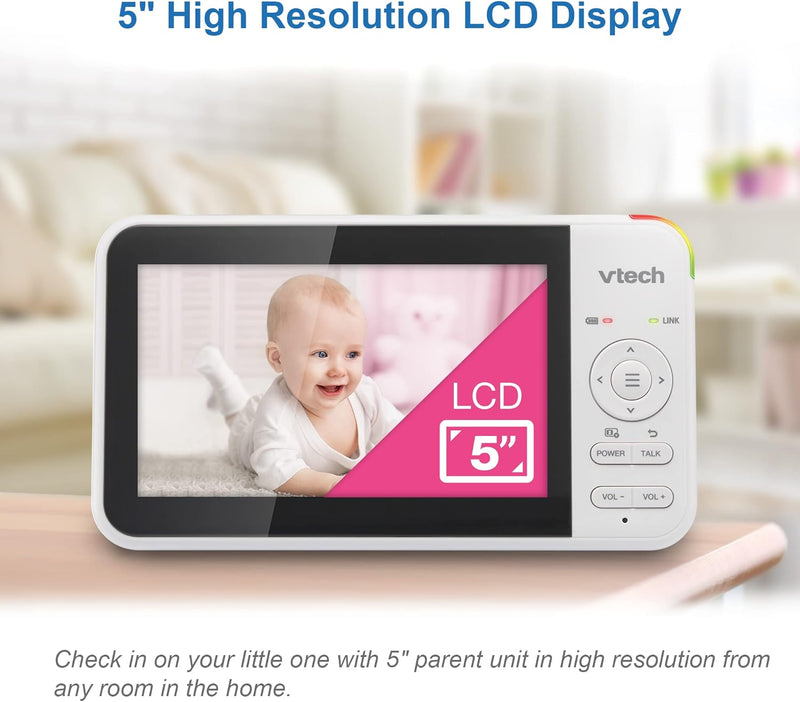 VTech VM924-2 Video Baby Monitor with 2 Cameras, Pan and Tilt, Baby Monitor with 5 Inch LCD Screen, Up to 17 Hours Battery Life, 1.33x Zoom, Night Vision, 300 m Long Range, Calming