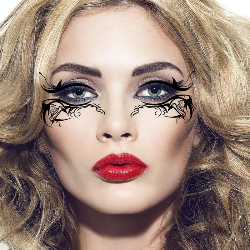 NimbusNote 10 Pairs Halloween Eye Shadow Temporary Tattoos Eyeliner Tattoo Stickers Spider Web Bat Pattern Eyeliner Fake Tattoos for Women Men Face Eye Makeup Halloween Decals Party Supplies