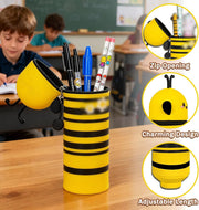 Little Bee Pencil Case 2 in 1, Kawaii Pen Case Soft Silicone, Cute Yellow Bee Table Pen Holder Pouch Pencil Case with Zipper for School Students Teens Girls Boys, Portable, Lightweight, Durable