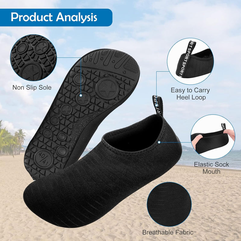 SKY-TOUCH Water Shoes for Women Men, Outdoor Beach Shoes Swimming Aqua Socks Quick Dry Snorkeling Shoes Surfing Yoga Pool Exercise Water Shoes Size 34-45, Black