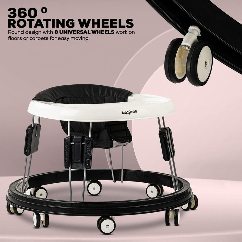 Baybee Baby Walker for Kids, Foldable Round Baby Walker | Baby Activity Walker for Toddlers with 3 Position Adjustable Height | Walker for Baby Boy Girl 6 to 18 Months (Black)