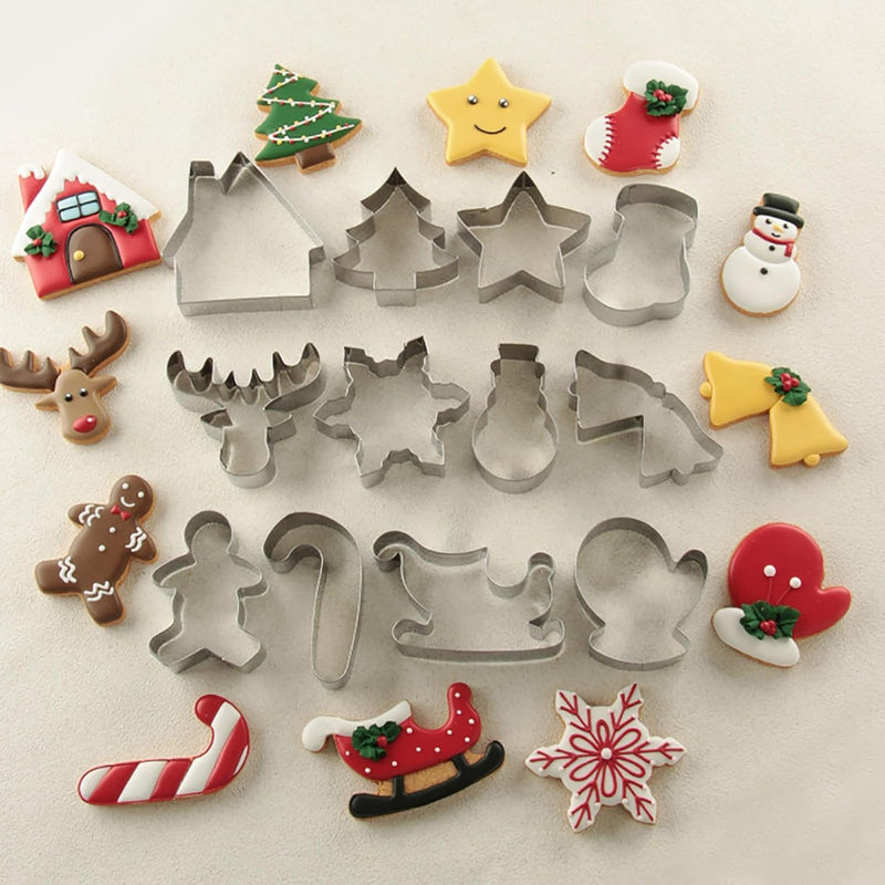 Christmas Cookie Cutters, 12 Pcs Stainless Steel Holiday Cookie Cutters Shape, Gingerbread Men, Christmas Tree, Snowflake, Santa Face and Snow Man for Baking Decorative Party Supplies