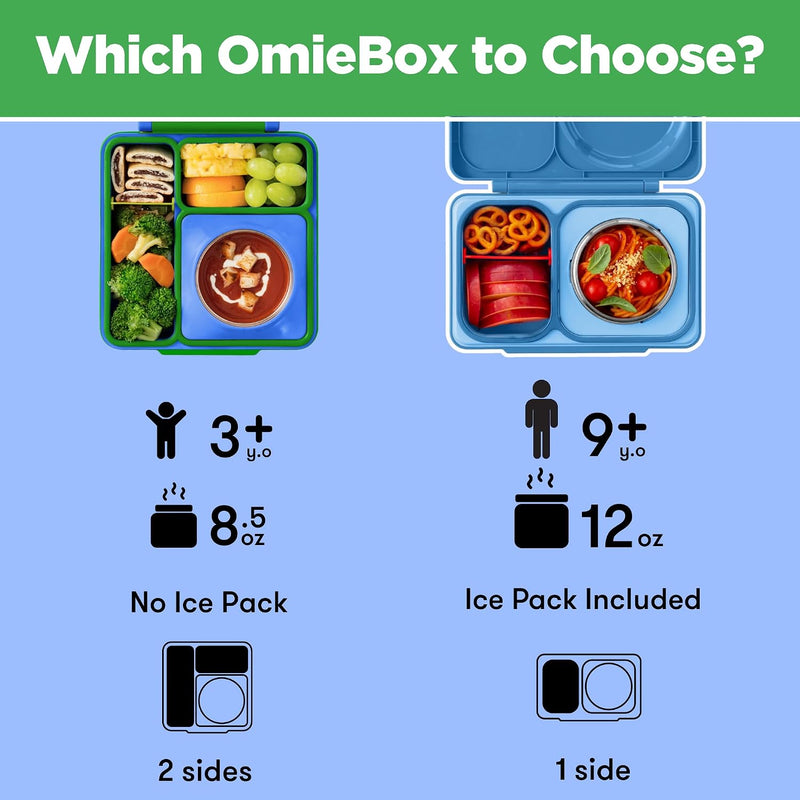 OmieBox Kids Insulated Leakproof Bento Lunch Box with Food Jar (Monster Blue)