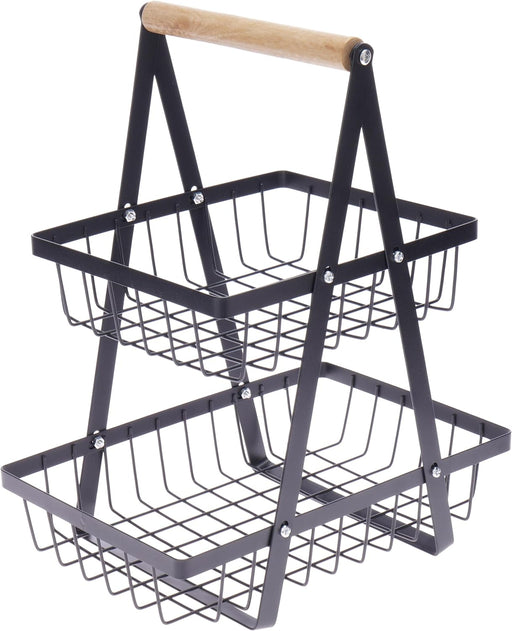 2-Tier Countertop Fruit Basket & Vegetable Rack Metal Bread Display Stand for Kitchen Storage & Organization of Produce, Snacks & More