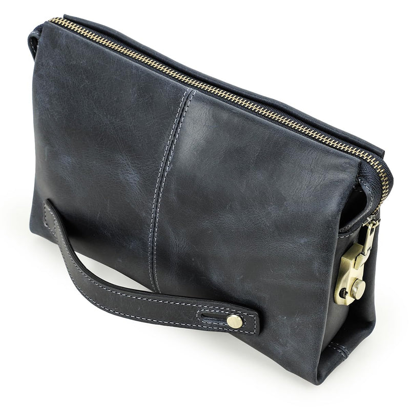 Contacts Mens Genuine Leather ID Card Organizer Clutch for Men, Large Capacity with Anti-Theft Lock Travel Passport Wallet Phone Holder Hand Bag with Wrist Strap
