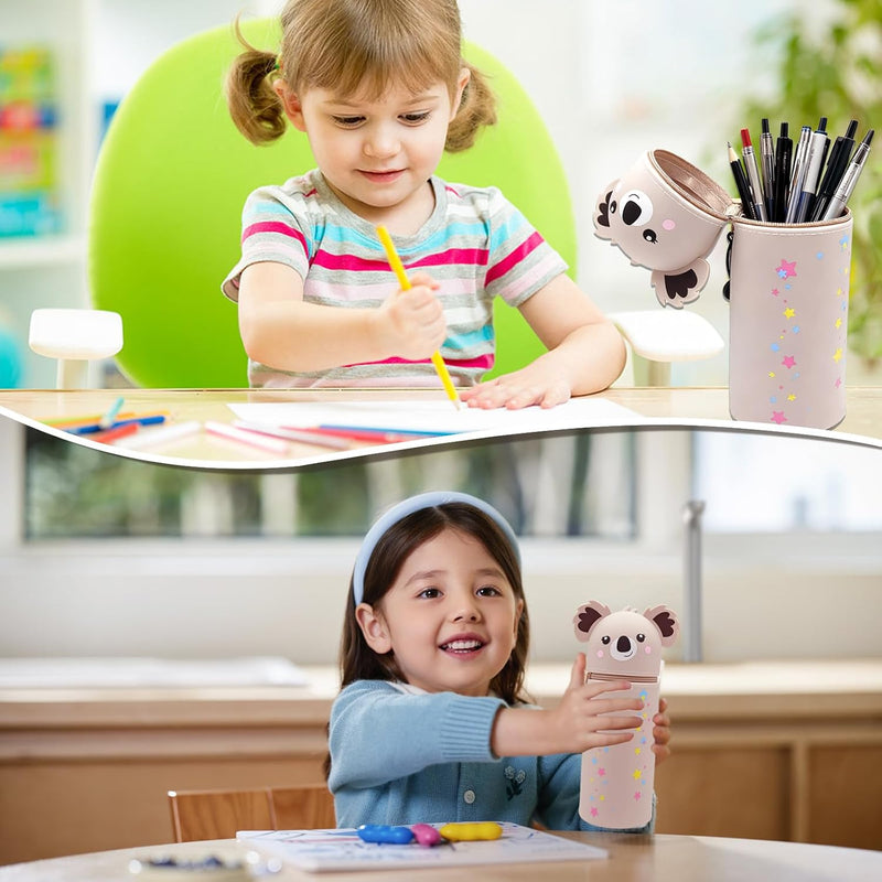 Koala 2 in 1 Soft Silicone Pencil Case, Cute School Pencil Case, Kawaii Koala Pen Holder Pouch with Zipper for School Students Teens Girls Boys