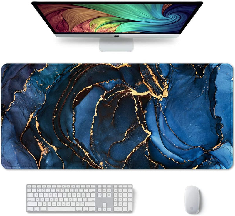 Auhoahsil Desk Pad, XXL Large Mouse Extended Gaming Mousepad, Cute Mat for Women, Big Office Accessories Pad Computer Keyboard and Laptop, 35.5 x 15.7 Inch, Pretty Pink Flowers, Girly Flowers - 11 Dark Blue Marble XXL - Extended size 35.6”x15.8”