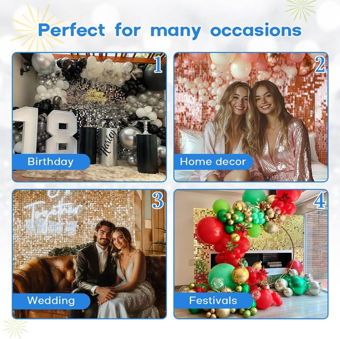 Kate Shimmer Wall Backdrop Blue Square Sequin Wall Panel Backdrop Decor for Wedding, Anniversary, Birthday, Party, 12 Panels