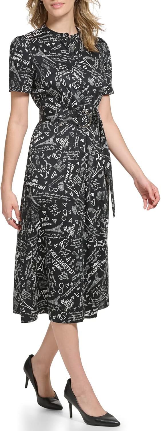 Women's Logo Paris Poplin Dress - Black Soft White