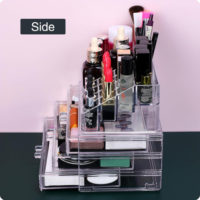 MOSIKER Acrylic Makeup Organizers and Storage with 4 Drawers,Clear Stackable Cosmetic Jewelry Accessories Holder