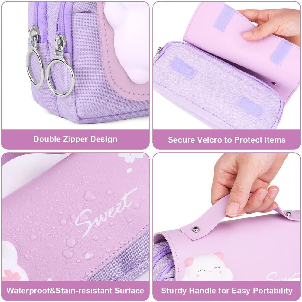 Pencil Case, Big Capacity Pencil Pouch Pen Bag Multi Compartments Office Stationery Makeup Bag Stress Release Pencil Case, Multi Use Storage for Students Girls Teens Adults (Purple)