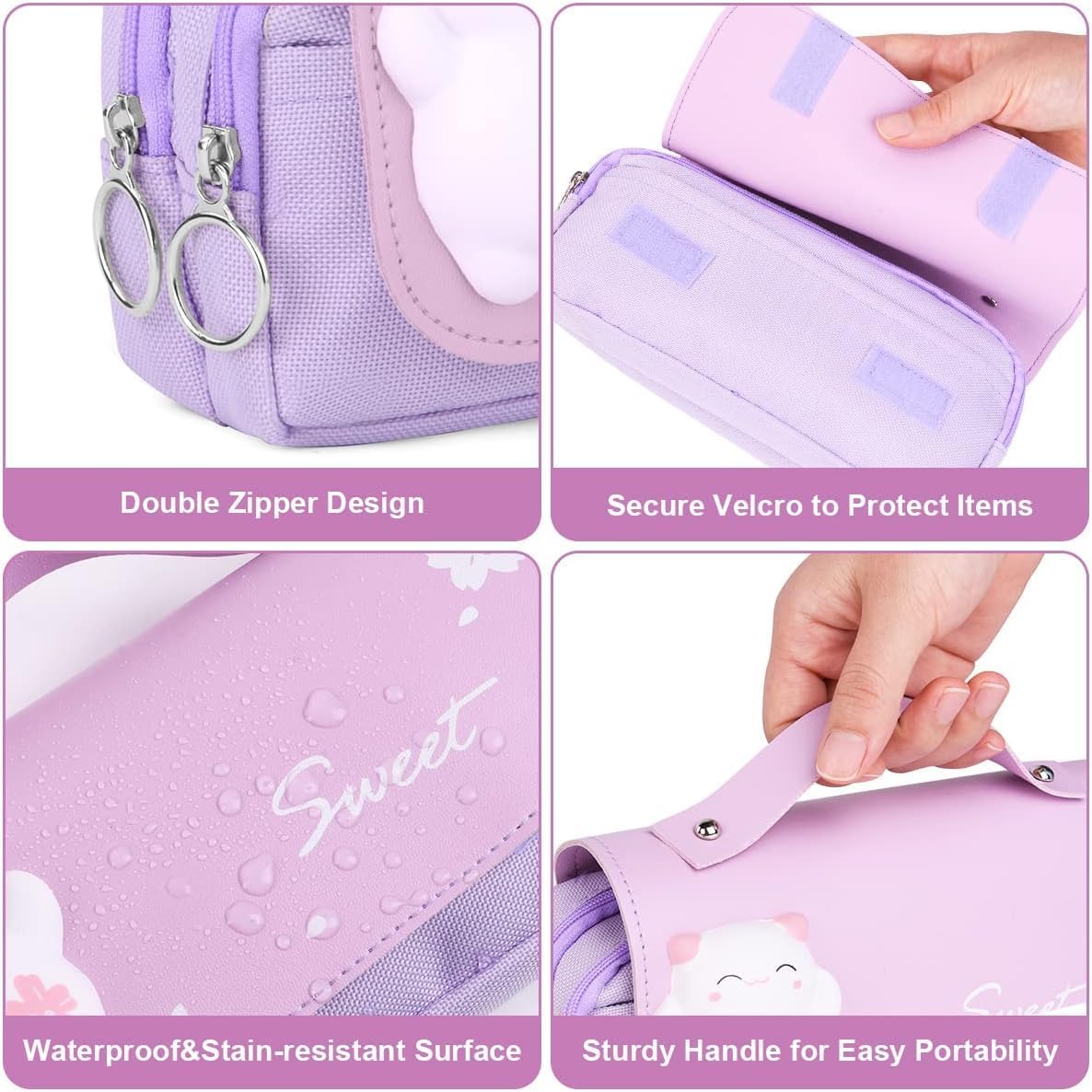 Pencil Case, Big Capacity Pencil Pouch Pen Bag Multi Compartments Office Stationery Makeup Bag Stress Release Pencil Case, Multi Use Storage for Students Girls Teens Adults (Purple) – image 3