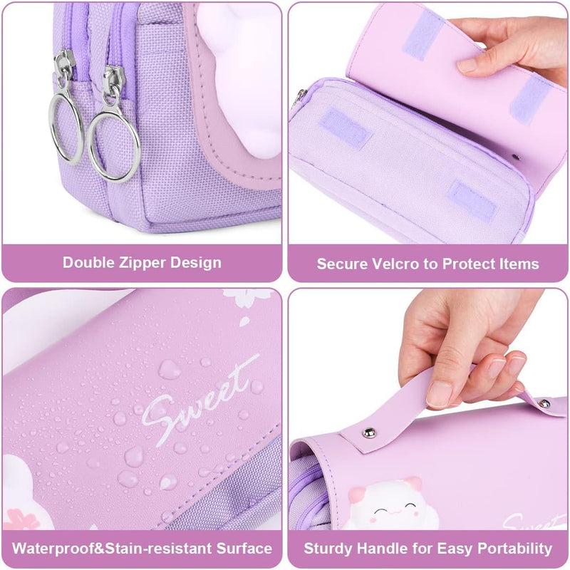 Pencil Case, Big Capacity Pencil Pouch Pen Bag Multi Compartments Office Stationery Makeup Bag Stress Release Pencil Case, Multi Use Storage for Students Girls Teens Adults (Purple)