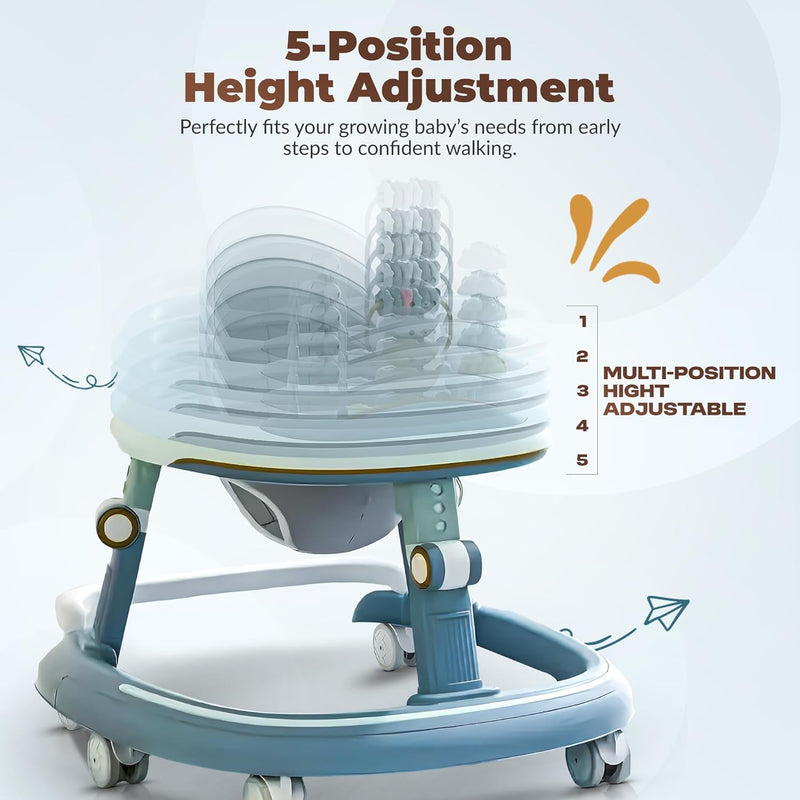 Baybee Petalia 2 in 1 Baby Walker for Kids, Round Kids Walker with 5 Position Adjustable Height | Activity Walker for Baby with Musical Bar, Toddler Activity Walkers for Babies 6-18 Months (Pink)