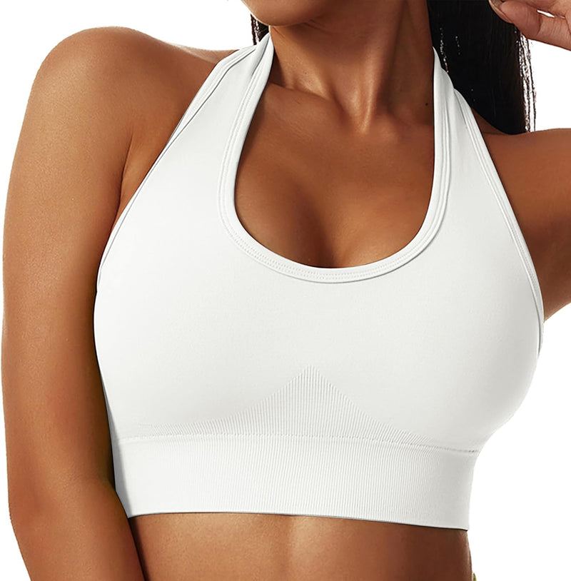 Vertvie Halterneck Sports Bra Backless Fitness Bustier Women's Padded Push Up Bra Without Underwire Sports Bra Top Yoga Bra Medium Support Workout