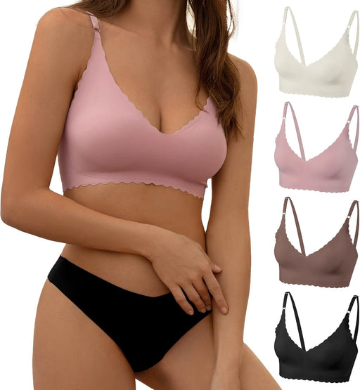 Womens Sleep Bra with Wireless Support, Criss-Cross Back, Seamless Design and Removable Pad Pack - Black,coffee,pink,white