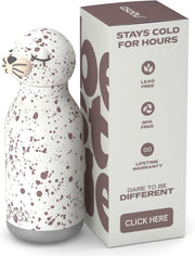 Bestie Bottle Insulated Stainless Steel Water Bottle with Detachable Soft Animal Head Fun Drinking for Kids and Teens with Flexible Reusable Straw 16 Ounce (Dinosaur) - Seal White Bottle