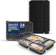 SNH Packing 24 Pieces Microwave Disposable Container With Lid Rectangular - 3 Compartment Meal Prep Container Set - Plastic Container For Kitchen Food Storage - Take Away Containers For Lunch Boxes - 5 Compartment