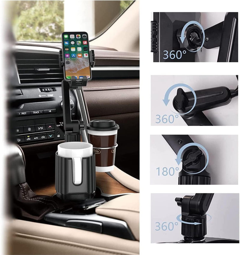Car Cup Holder Phone Mount: Universal Auto Cell Phone Stand with Drink Expand Cup Holder for SUV Automobile Compatible with iPhone & Samsung and Other Android Smartphone-Black