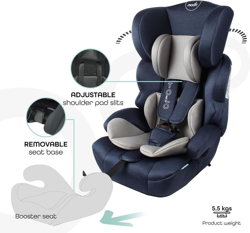 The Moon Brand Tolo Car Seat – Baby Travel Gear for Kids (9m to 11yrs) – ForwardFacing Child Booster Seat w/ Adjustable Headrest – Group 123 Comfort Car Accessories – Green