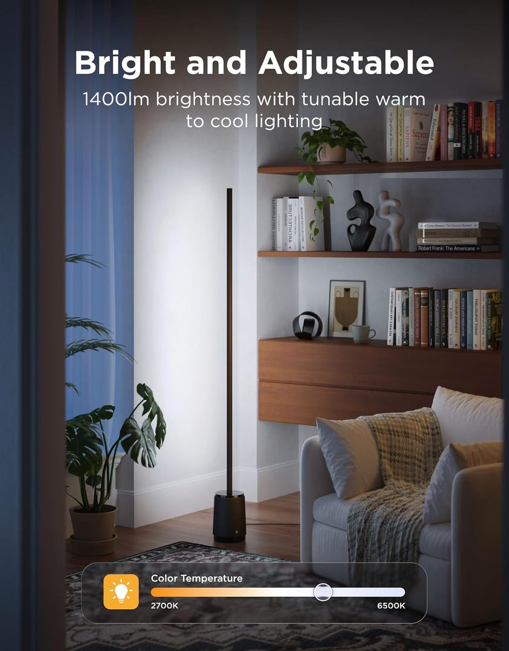 LED Floor Lamp 3 Lite RGBICWW, 1400lm Smart Standing Lamp 152cm 2700-6500K, 105+Scene, AI Bot 2.0, DIY, Music Sync, Work with Alexa Matter, Black, Corner Floor Lamp for Bedroom Living Room