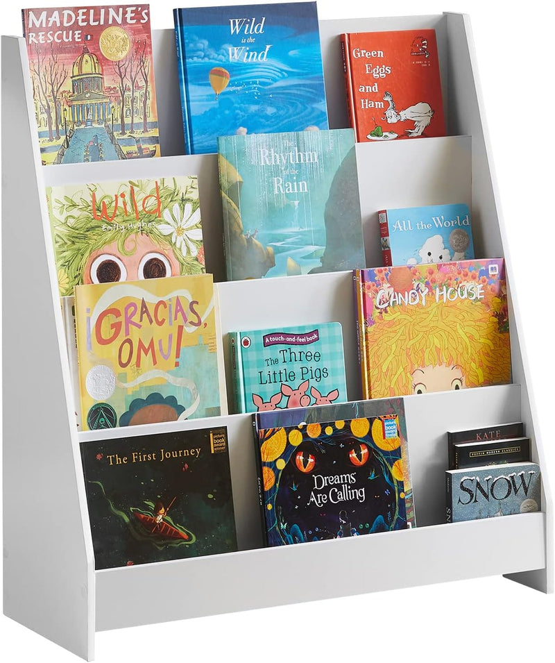 Book Shelf Kids Children's Bookshelf Corner Storage Bookcase Rack with 4 Shelves and 1 Open Compartment Toddler Book Stand Toy Organizer for Kids Room,Playroom, Bedroom,ارففKMB32-W - White-standard
