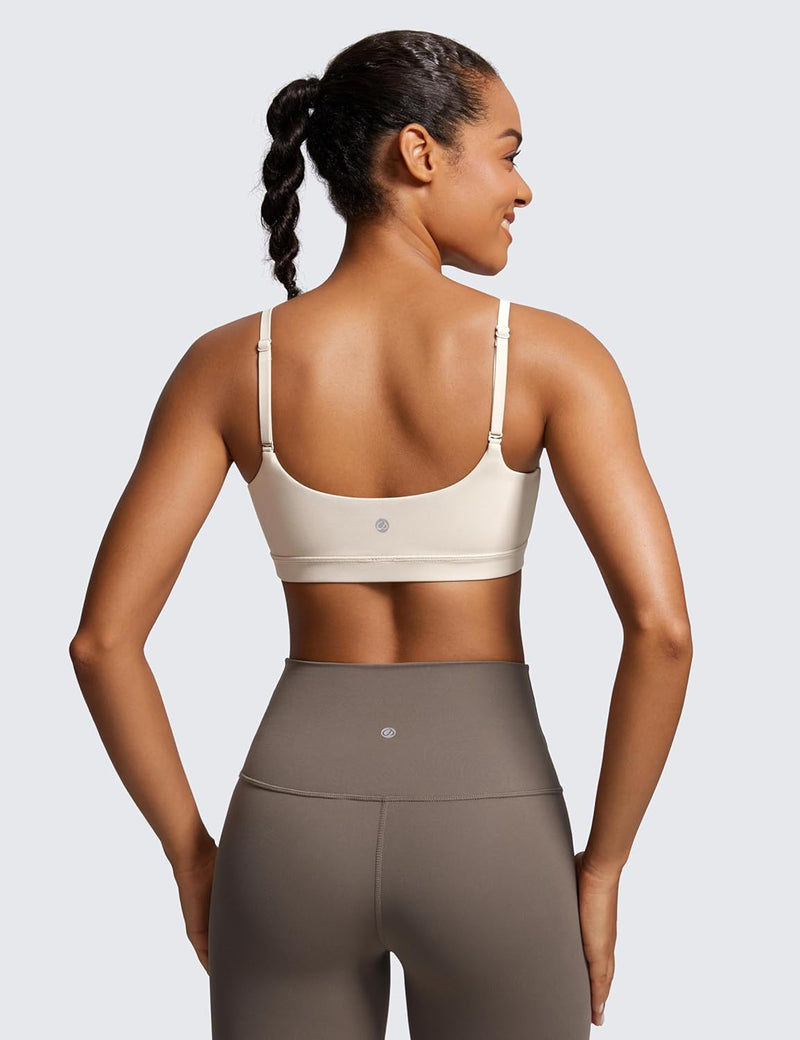 CRZ YOGA Womens Butterluxe Adjustable Spaghetti Strap Sports Bra - Scoop Neck Wireless Padded Bra Yoga Workout Crop Top