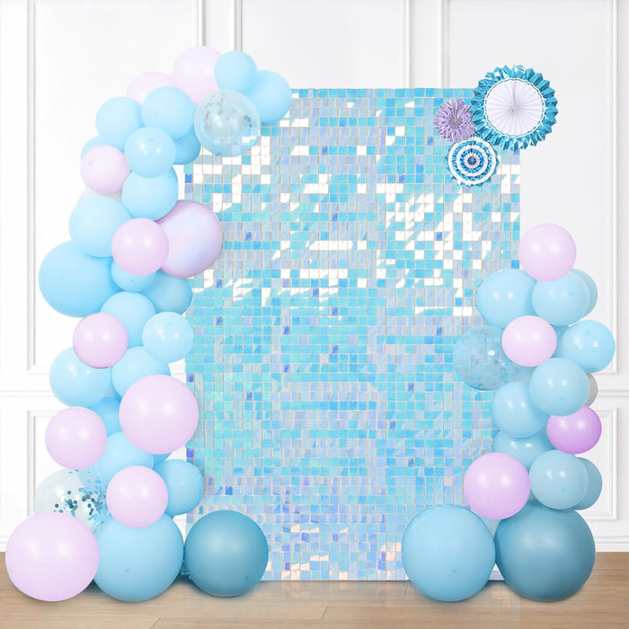 LuoluoHouse Shimmer Wall Panel Sequin Backdrop Panels 12 Packs-Iridescent Silver Backdrop for Graduation Anniversary Backdrop Wall Backdrops Engagement Decoration
