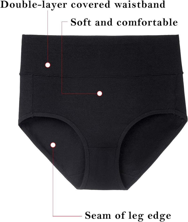 Women's Underwear, High Waist Cotton Breathable Full Coverage Panties Brief Multipack Regular and Plus Size