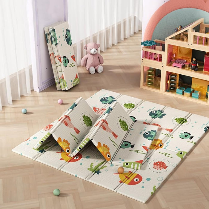 AM ANNA Baby Floor Play Mat, 0.6 in Thicker Reversible Foldable Baby Play Mat,Extra Large Play Mat for Baby Waterproof Non Toxic Anti-Slip Reversible Foam Playmat for Baby Toddlers Kids(79"x71")