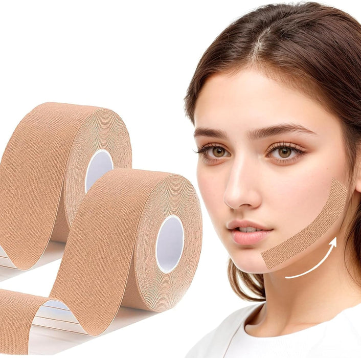BananaHome 2 Rolls Facial Myofascial Lift Tape Face Lift Tape Face Toning Belts Anti Wrinkle Patches Anti Freeze Stickers Forehead Neck Lift Tape Unisex For Firming and Tightening Skin (Beige)