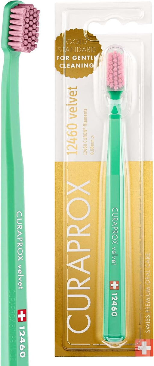 CS 12460 Velvet Ultra Soft Toothbrush, 12460 CUREN Filaments for Daily Use, Sensitive Teeth or Bleeding Gums, Gentle Deep Cleaning Manual Toothbrush, Swiss Premium Oral Care - Green 1 stÃ¼ck (1er Pack)