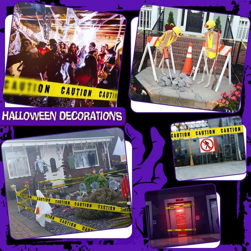 Tiokkss Halloween Caution Tape - Black and Yellow Hazard Warning Adhesive Barricade Tape for Outdoor Decorations and Zombie Party Props