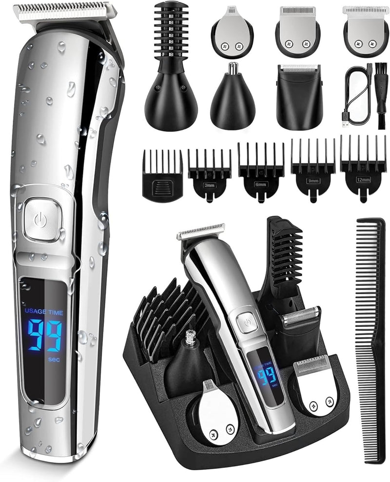 SKY-TOUCH Beard Trimmer & Hair Clipper for Men, 13-Piece All-in-One Grooming Kit, Electric Shaver, Nose & Ear Trimmer, Rechargeable Cord/Cordless Haircutting Set with Storage Base Gifts for Men(Black)
