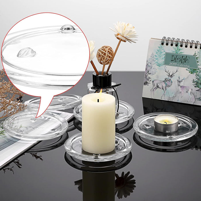 Glass Candle Tray, Round Clear Pillar Candle Holder, 3.9 Inch Pillar Candle Holders, Glass Coaster Small Round Plate Candle Plates, Modern Style Candle Centerpiece for Dining Table Wedding 5PCS