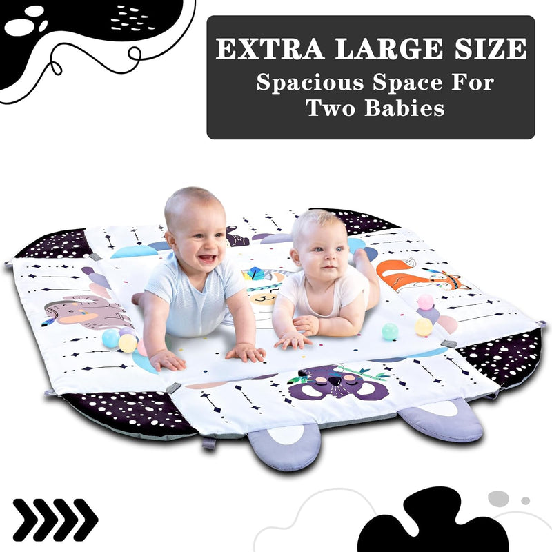 TFDER 7-in-1 Baby Play Gym, Infant Non-Slip Activity Blanket, Crawling Mat with Play Arch and Sensory Toys,Baby Toys 0+ Months,Black and White